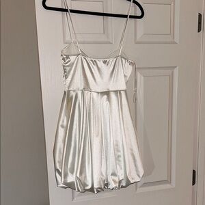 Windsor White Satin Dress - Elastic Bottom Bubble Dress